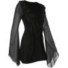 imageSHENHE Womens Ruffle Trim Deep V Neck Tie Front Mesh Long Sleeve Fit and Flare Mini DressBlack