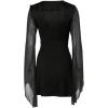 imageSHENHE Womens Ruffle Trim Deep V Neck Tie Front Mesh Long Sleeve Fit and Flare Mini DressBlack