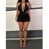 imageSHENHE Womens Sexy 2 Piece Outfits Mesh Long Sleeve Sheer Halter Bodysuit and Mini Skirt SetBlack