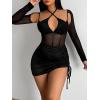 imageSHENHE Womens Sexy 2 Piece Outfits Mesh Long Sleeve Sheer Halter Bodysuit and Mini Skirt SetLight Black