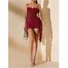 imageSHENHE Womens Sexy Mesh Bustier Corset Top Ruched Bodycon Draped Party Night Mini DressBurgundy