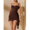 imageSHENHE Womens Sexy Mesh Bustier Corset Top Ruched Bodycon Draped Party Night Mini DressCoffee Brown