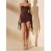 imageSHENHE Womens Sexy Mesh Bustier Corset Top Ruched Bodycon Draped Party Night Mini DressCoffee Brown