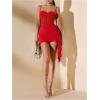 imageSHENHE Womens Sexy Mesh Bustier Corset Top Ruched Bodycon Draped Party Night Mini DressRed