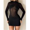 imageSHENHE Womens Sheer Mesh Sexy Dress Long Sleeve Mock Neck Bodycon Party Night Mini DressBlack