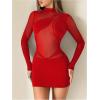 imageSHENHE Womens Sheer Mesh Sexy Dress Long Sleeve Mock Neck Bodycon Party Night Mini DressRed