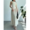 imageSHENHE Womens Sleeveless Drop Waist Ruched Maxi Dress Elegant A Line Flowy Asymmetrical Long Tank DressApricot