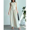 imageSHENHE Womens Sleeveless Drop Waist Ruched Maxi Dress Elegant A Line Flowy Asymmetrical Long Tank DressApricot