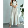 imageSHENHE Womens Sleeveless Drop Waist Ruched Maxi Dress Elegant A Line Flowy Asymmetrical Long Tank DressApricot