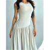 imageSHENHE Womens Sleeveless Drop Waist Ruched Maxi Dress Elegant A Line Flowy Asymmetrical Long Tank DressApricot
