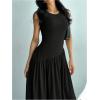 imageSHENHE Womens Sleeveless Drop Waist Ruched Maxi Dress Elegant A Line Flowy Asymmetrical Long Tank DressBlack