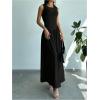 imageSHENHE Womens Sleeveless Drop Waist Ruched Maxi Dress Elegant A Line Flowy Asymmetrical Long Tank DressBlack