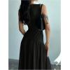 imageSHENHE Womens Sleeveless Drop Waist Ruched Maxi Dress Elegant A Line Flowy Asymmetrical Long Tank DressBlack