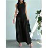 imageSHENHE Womens Sleeveless Drop Waist Ruched Maxi Dress Elegant A Line Flowy Asymmetrical Long Tank DressBlack