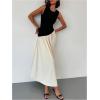 imageSHENHE Womens Sleeveless Drop Waist Ruched Maxi Dress Elegant A Line Flowy Asymmetrical Long Tank DressBlack and Apricot