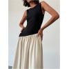 imageSHENHE Womens Sleeveless Drop Waist Ruched Maxi Dress Elegant A Line Flowy Asymmetrical Long Tank DressBlack and Apricot