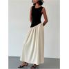 imageSHENHE Womens Sleeveless Drop Waist Ruched Maxi Dress Elegant A Line Flowy Asymmetrical Long Tank DressBlack and Apricot
