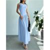 imageSHENHE Womens Sleeveless Drop Waist Ruched Maxi Dress Elegant A Line Flowy Asymmetrical Long Tank DressBlue