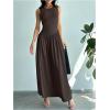 imageSHENHE Womens Sleeveless Drop Waist Ruched Maxi Dress Elegant A Line Flowy Asymmetrical Long Tank DressCoffee Brown