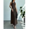 imageSHENHE Womens Sleeveless Drop Waist Ruched Maxi Dress Elegant A Line Flowy Asymmetrical Long Tank DressCoffee Brown