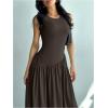 imageSHENHE Womens Sleeveless Drop Waist Ruched Maxi Dress Elegant A Line Flowy Asymmetrical Long Tank DressCoffee Brown