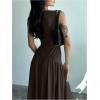 imageSHENHE Womens Sleeveless Drop Waist Ruched Maxi Dress Elegant A Line Flowy Asymmetrical Long Tank DressCoffee Brown