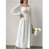 imageSHENHE Womens Square Neck Lantern Sleeve Lace Up Renaissance Dress A Line Flowy Long Dress Apricot Small