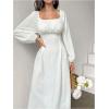 imageSHENHE Womens Square Neck Lantern Sleeve Lace Up Renaissance Dress A Line Flowy Long Dress Apricot Small