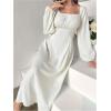 imageSHENHE Womens Square Neck Lantern Sleeve Lace Up Renaissance Dress A Line Flowy Long Dress Apricot Small