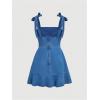 imageSHENHE Womens Tie Shoulder Sleeveless Denim Mini Dress Layered Ruffle Hem Jean DressBlue