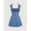 imageSHENHE Womens Tie Shoulder Sleeveless Denim Mini Dress Layered Ruffle Hem Jean DressLight Wash