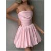 imageSHENHE Womens Y2k Strapless Bubble Dress Smocked Puffy Summer Tube Dress SundressesPink
