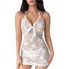 imageSHENHE Womens Babydoll Lingerie Lace Chemise Halter Sheer Nightgown Nightdress with ThongWhite