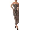 imageSHENHE Womens Lace Trim Spaghetti Strap Bodycon Slip Dress Sexy Maxi Party Cami DressKhaki Leopard Print