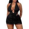 imageSHENHE Womens Sexy 2 Piece Outfits Mesh Long Sleeve Sheer Halter Bodysuit and Mini Skirt SetBlack