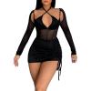 imageSHENHE Womens Sexy 2 Piece Outfits Mesh Long Sleeve Sheer Halter Bodysuit and Mini Skirt SetLight Black