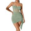 imageSHENHE Womens Sexy Mesh Bustier Corset Top Ruched Bodycon Draped Party Night Mini DressMint Green