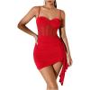 imageSHENHE Womens Sexy Mesh Bustier Corset Top Ruched Bodycon Draped Party Night Mini DressRed