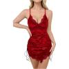 imageSHENHE Womens Sexy Velvet Nightgown Lace Trim Criss Cross Backless Ruched Mini ChemiseBurgundy