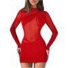 imageSHENHE Womens Sheer Mesh Sexy Dress Long Sleeve Mock Neck Bodycon Party Night Mini DressRed