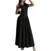 imageSHENHE Womens Sleeveless Drop Waist Ruched Maxi Dress Elegant A Line Flowy Asymmetrical Long Tank DressBlack
