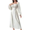 imageSHENHE Womens Square Neck Lantern Sleeve Lace Up Renaissance Dress A Line Flowy Long Dress Apricot Small