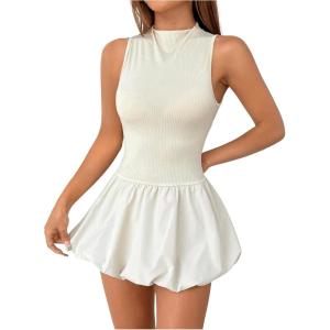 imageSHENHE Womens Open Back Bubble Dress Mock Neck Backless Y2k Puffy Mini Tank Dress Apricot PetiteS