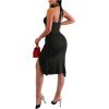 imageSHENHE Womens Cut Out Halter Neck Backless Twisted High Slit Sexy Party Midi Dress Black Medium