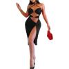 imageSHENHE Womens Cut Out Halter Neck Backless Twisted High Slit Sexy Party Midi Dress Black Medium
