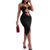 imageSHENHE Womens Cut Out Halter Neck Backless Twisted High Slit Sexy Party Midi Dress Black Medium