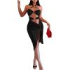 imageSHENHE Womens Cut Out Halter Neck Backless Twisted High Slit Sexy Party Midi Dress Black Medium
