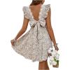 imageSHENHE Womens Floral Tie Back Ruffle Sleevelessa Line Flowy V Neck Backless Boho Dress