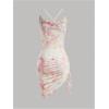 imageSHENHE Womens Floral Tie Dye Criss Cross Backless Ruched Drawstring Bodycon Cowl Neck DressLight Pink