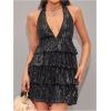 imageSHENHE Womens Glitter Sequin Halter Dress Deep V Backless Sparkle Party Night Flapper DressBlack